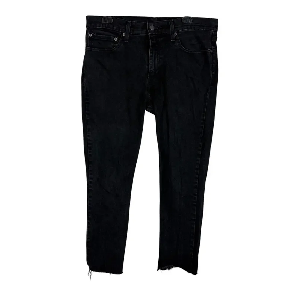 Levi's 511 Jeans Men 34x26 Black Denim Frayed Hem Mid-Rise Slim Fit Straight Leg